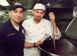 Jesus Manuel Moreno from the USS John C Stennis with Banquet Sous Chef Robert Wardlworth