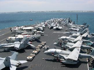A packed flight deck on Abe Lincoln